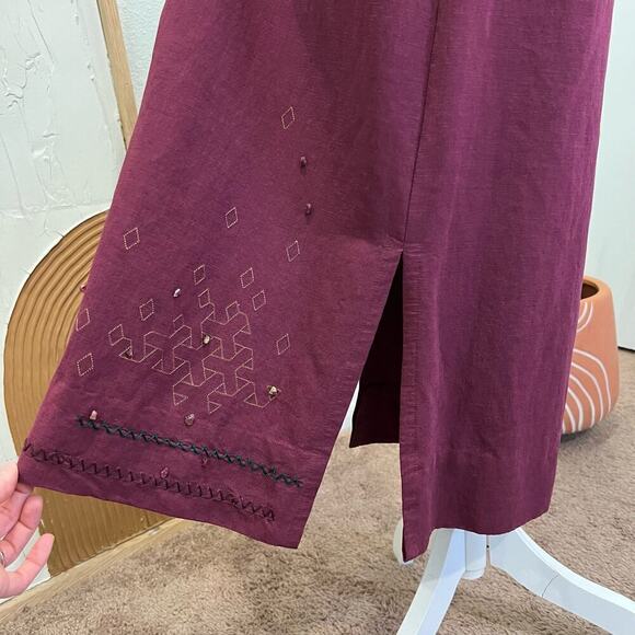 Vintage 90s Magenta Sleeveless Stone Beaded Embroidered Maxi Dress - Picture 4 of 13